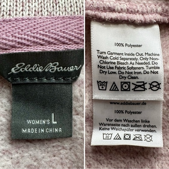 Eddie Bauer Women's Pink Heathered Fleece Snap Front Pullover Sweater, Sz Large - Picture 12 of 13